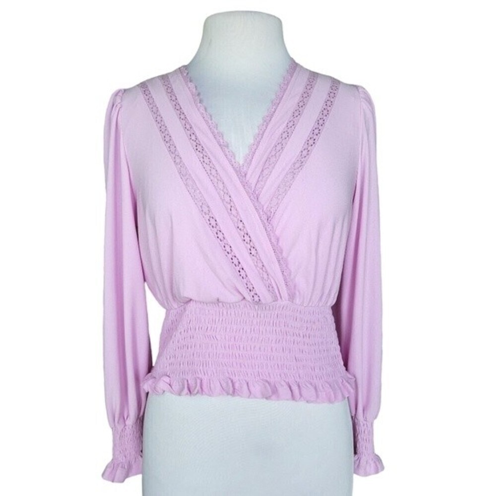 1. State Pink Lace Smock Long Sleeve Top Women's Size S